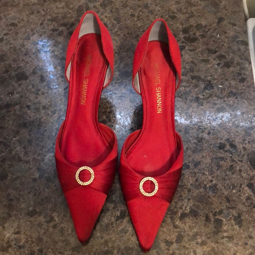 Red formal satin high heels